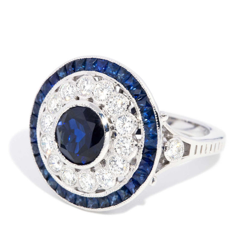 Zaliki 1.75ct Blue Sapphire & Diamond Halo Ring 18ct White Gold