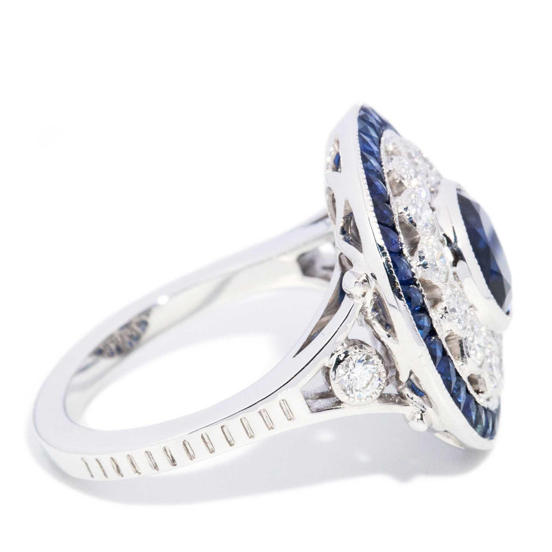 Zaliki 1.75ct Blue Sapphire & Diamond Halo Ring 18ct White Gold