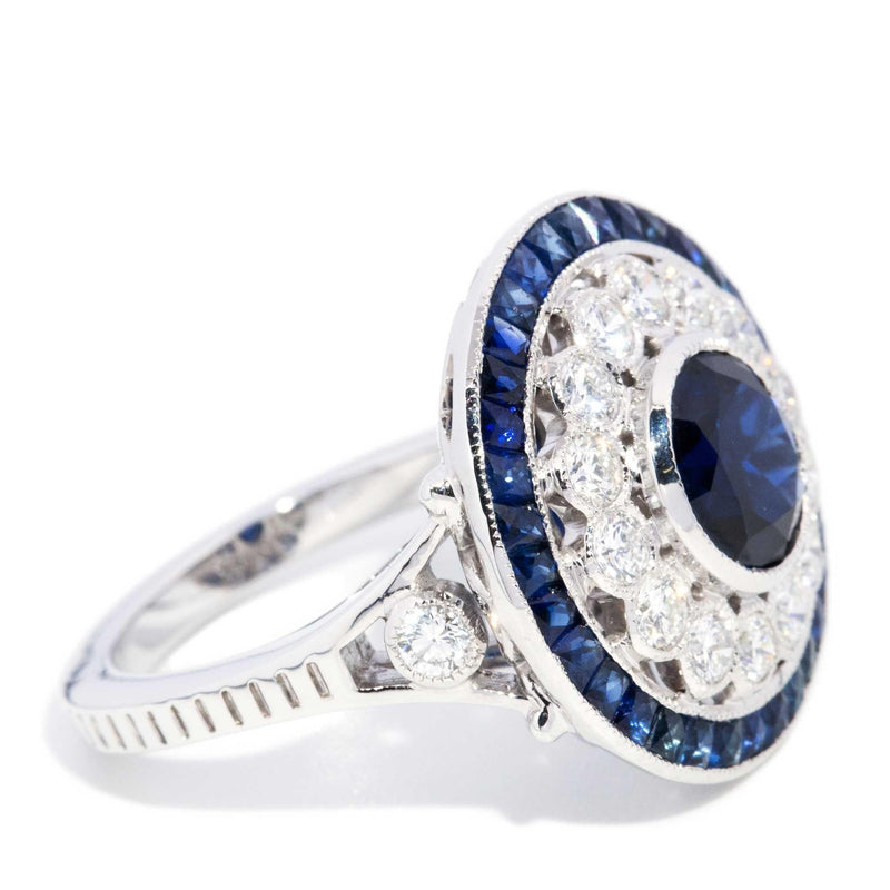 Zaliki 1.75ct Blue Sapphire & Diamond Halo Ring 18ct White Gold