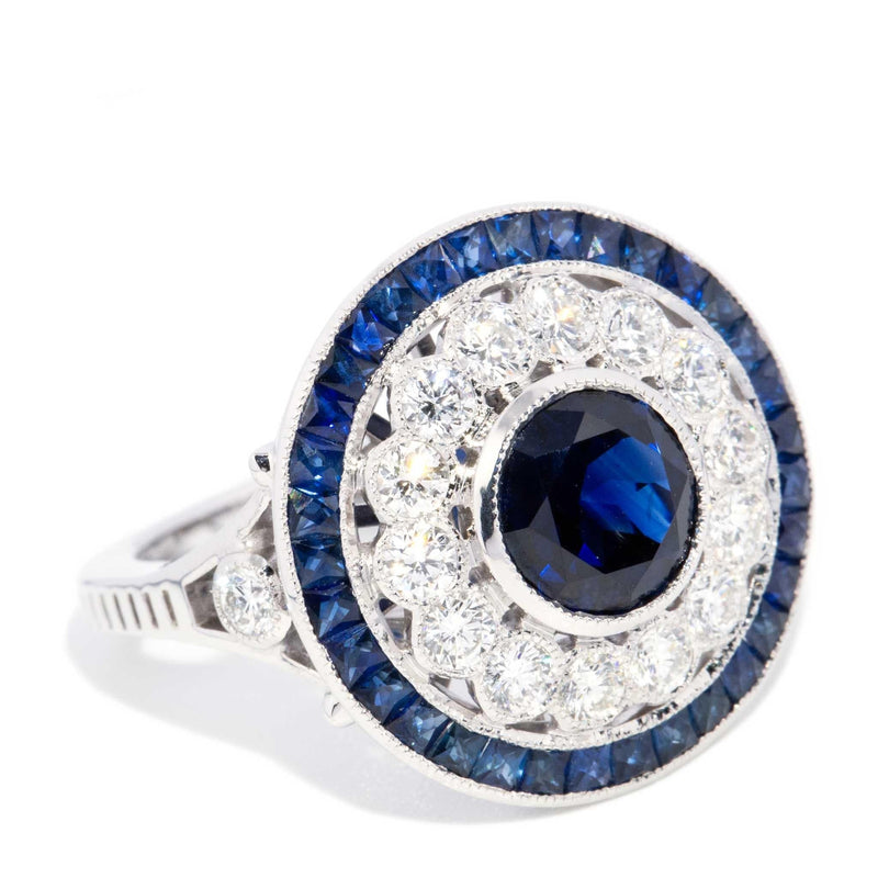 Zaliki 1.75ct Blue Sapphire & Diamond Halo Ring 18ct White Gold