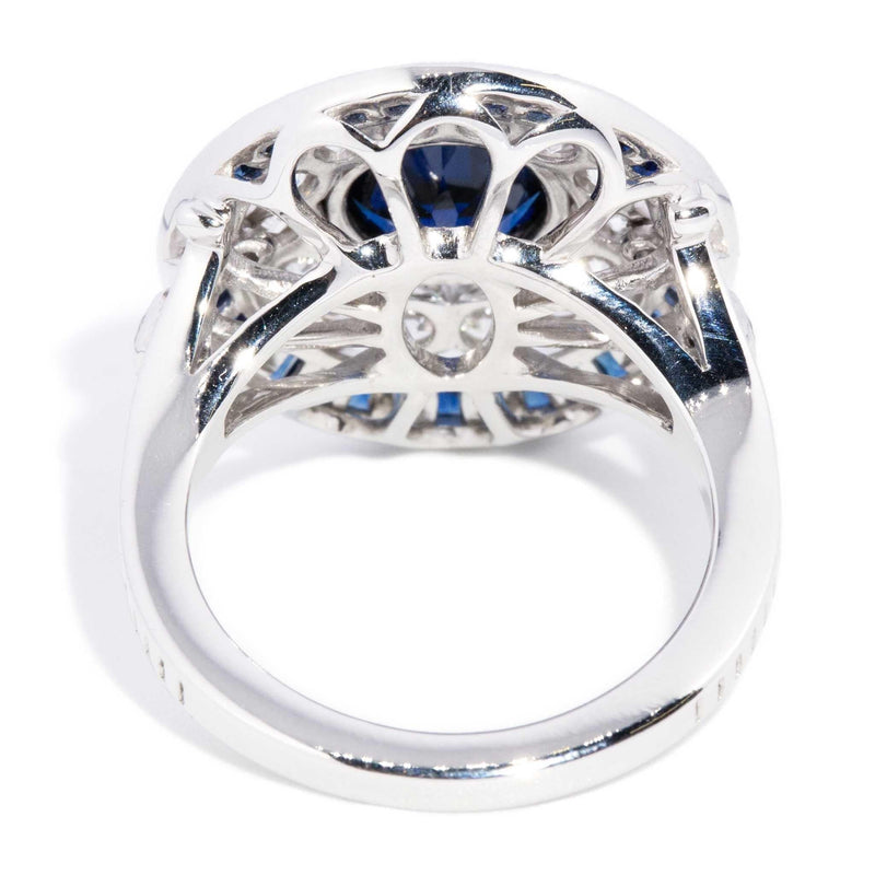 Zaliki 1.75ct Blue Sapphire & Diamond Halo Ring 18ct White Gold