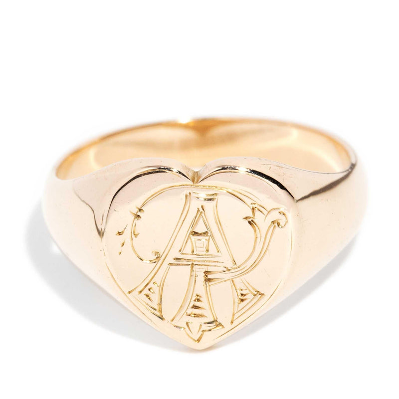 Zayan 1930s Heart Signet Ring 15ct Rose Gold