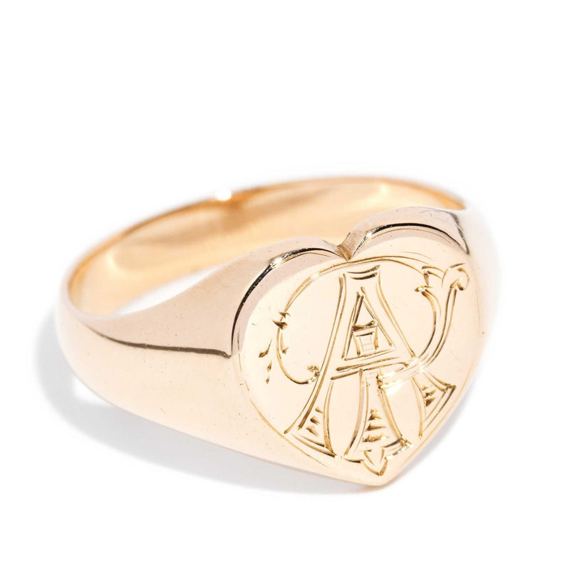 Zayan 1930s Heart Signet Ring 15ct Rose Gold