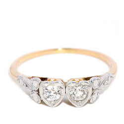 Zayan 1950s Twin Heart Diamond Ring 18ct Gold