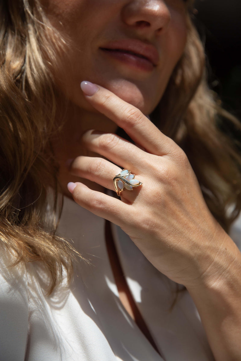 Vintage Circa 1980s Marquise Opal Ring 10 Carat Yellow Gold