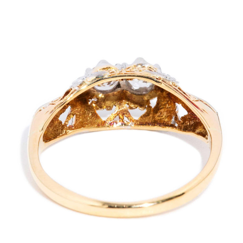 Zyella 1950s Twin Diamond Ring 18ct Gold Platinum