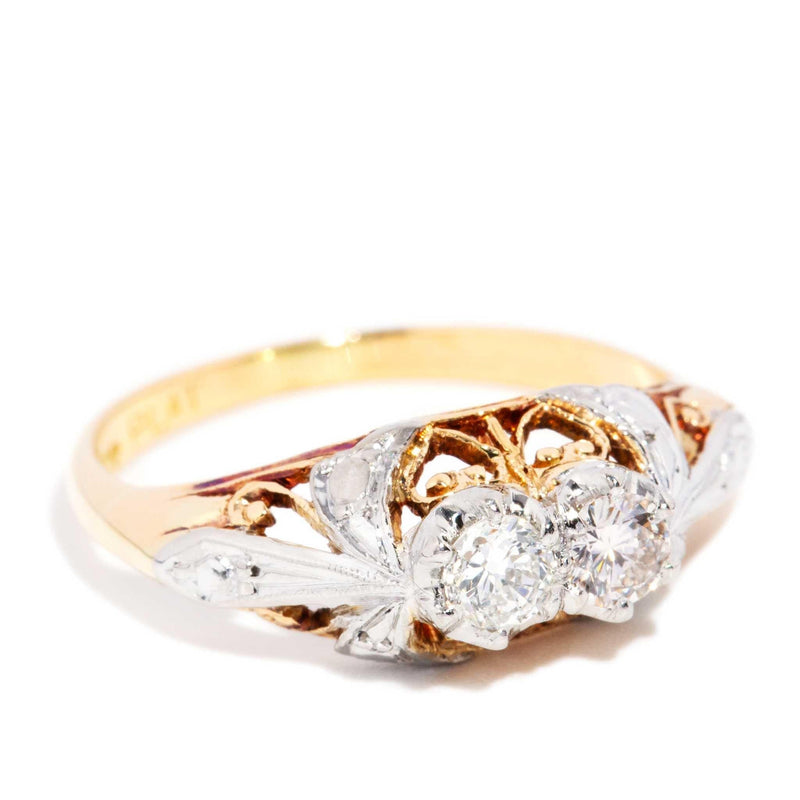 Zyella 1950s Twin Diamond Ring 18ct Gold Platinum