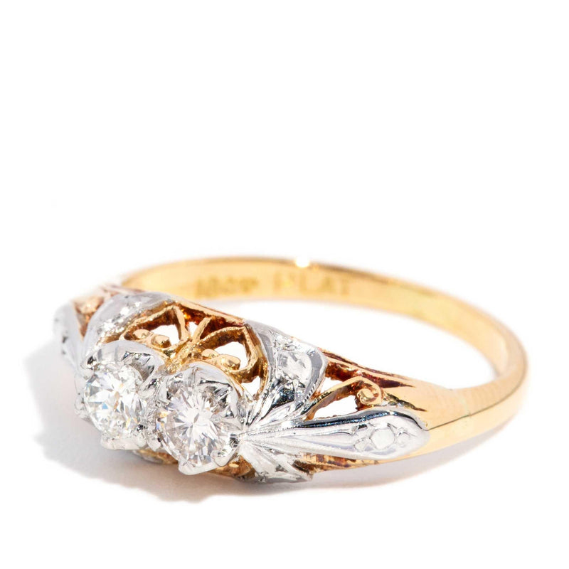 Zyella 1950s Twin Diamond Ring 18ct Gold Platinum