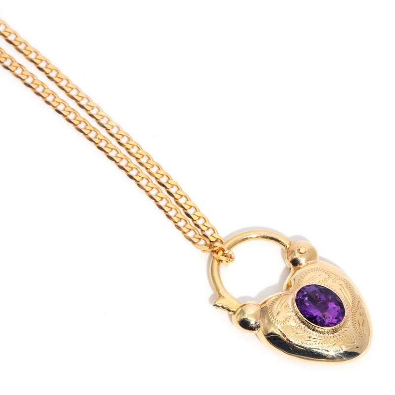 Abbey Circa 1970s 9ct Gold Amethyst Heart Shaped Pendant & Chain Pendants/Necklaces Imperial Jewellery 