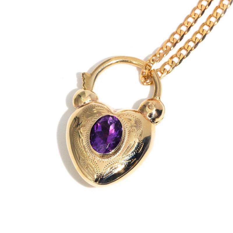 Abbey Circa 1970s 9ct Gold Amethyst Heart Shaped Pendant & Chain Pendants/Necklaces Imperial Jewellery 