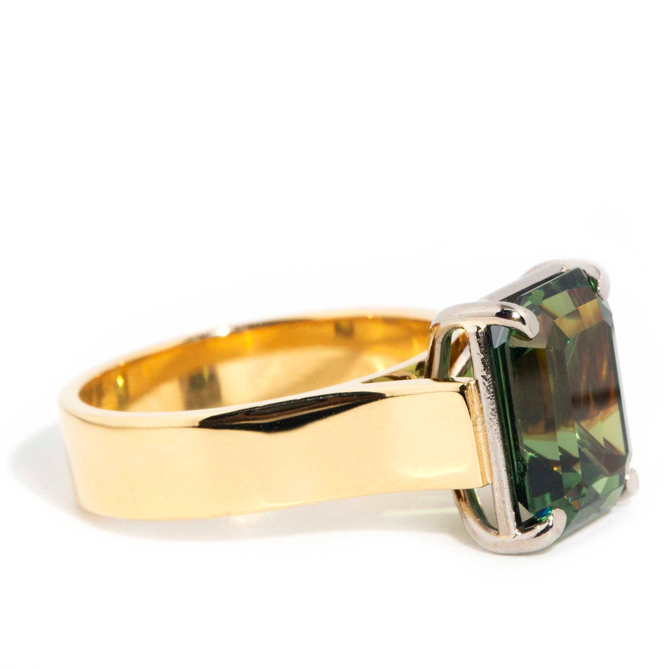 Adrianna Circa 1970s Emerald Cut Green Sapphire Solitaire Ring* OB Rings Imperial Jewellery 