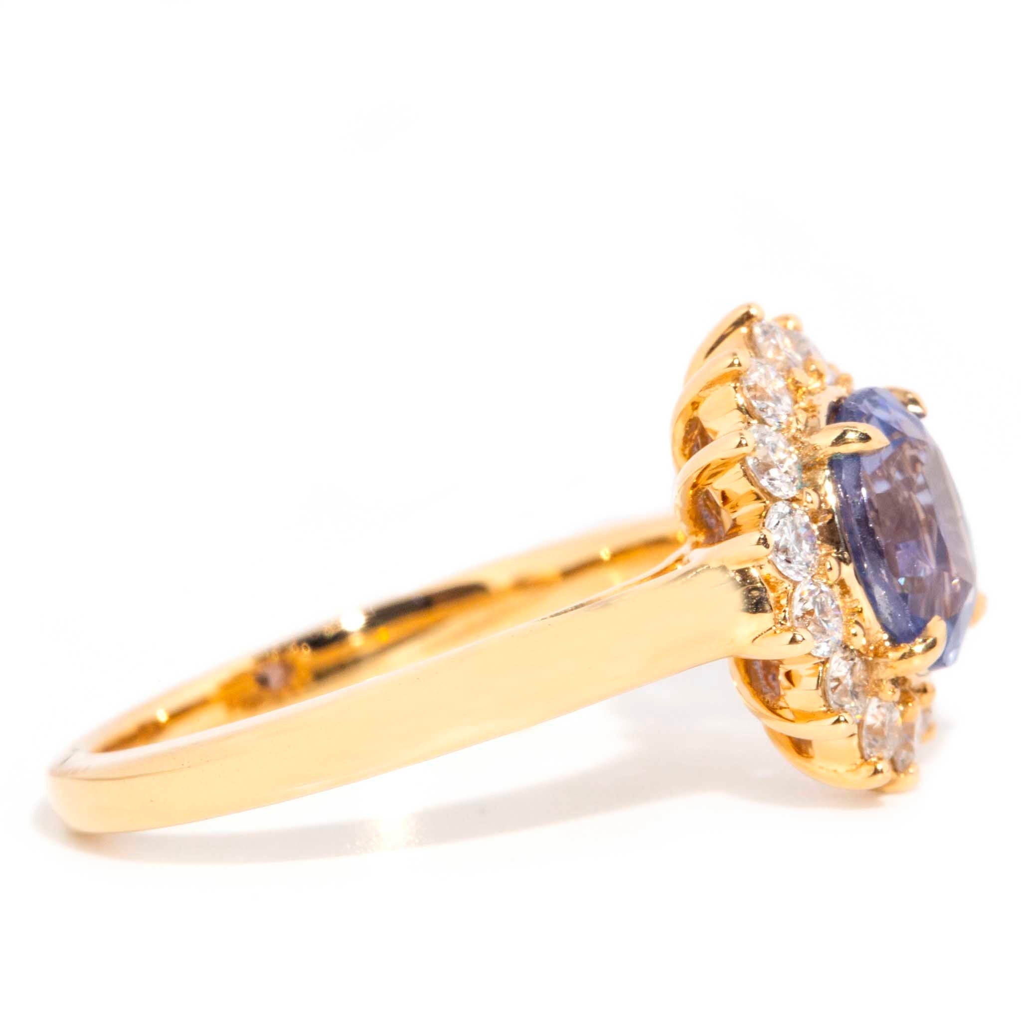 Azure Petite 18ct Gold Ceylon Sapphire & Diamond Halo Ring Rings Imperial Jewellery 