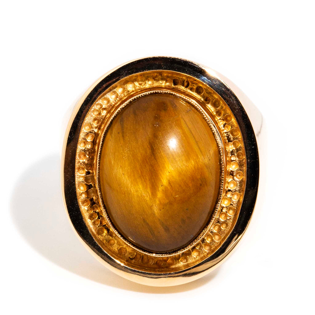 Yellow gold store tiger eye ring