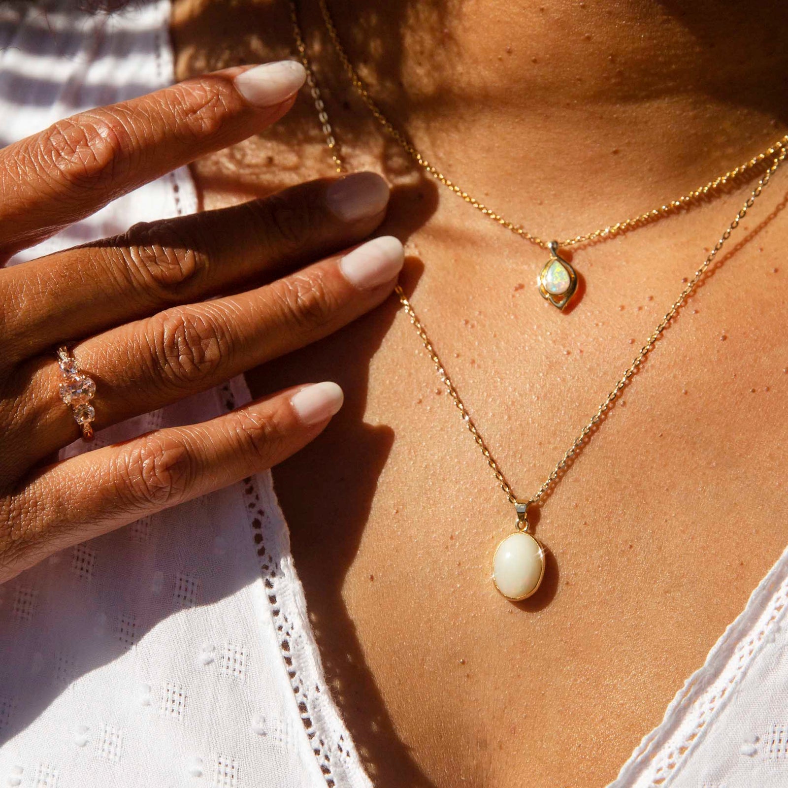 Opal necklace gold chain clearance