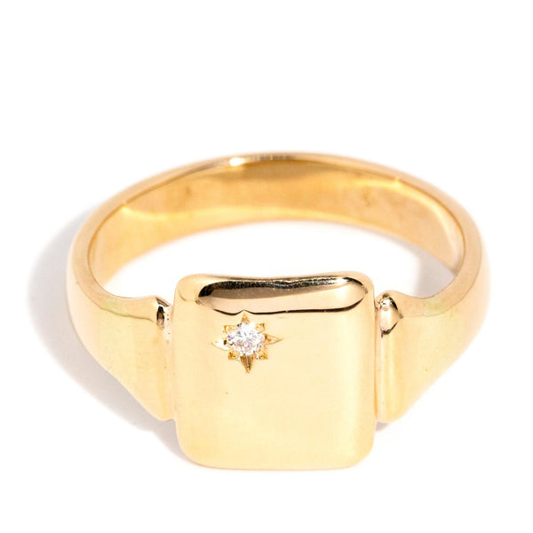 ERI DONE Jared Circa 1980s Diamond Signet Ring 9ct Gold Imperial Jewellery 