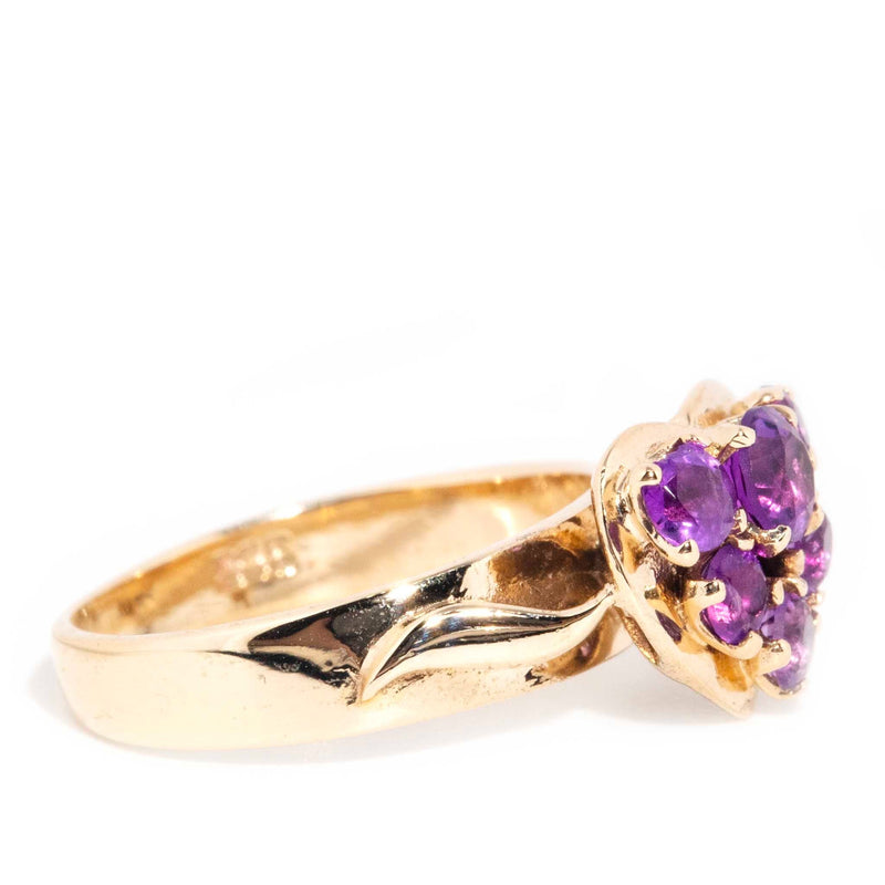 Flora 9ct Yellow Gold Amethyst Heart Cluster Ring Rings Imperial Jewellery 