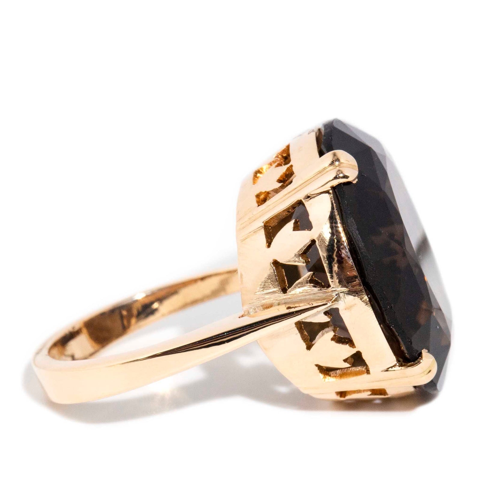 1960s store Retro 14 Carat Smoky Quartz Gold Ring