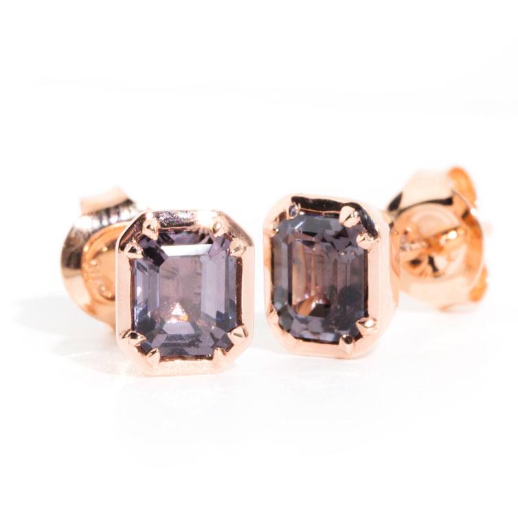 Ines 9ct Gold Purple Spinel Contemporary Stud Earrings (Sarina Check) Earrings Imperial Jewellery 