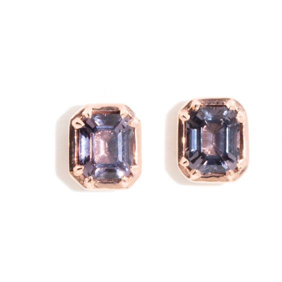 Ines 9ct Gold Purple Spinel Contemporary Stud Earrings (Sarina Check) Earrings Imperial Jewellery 