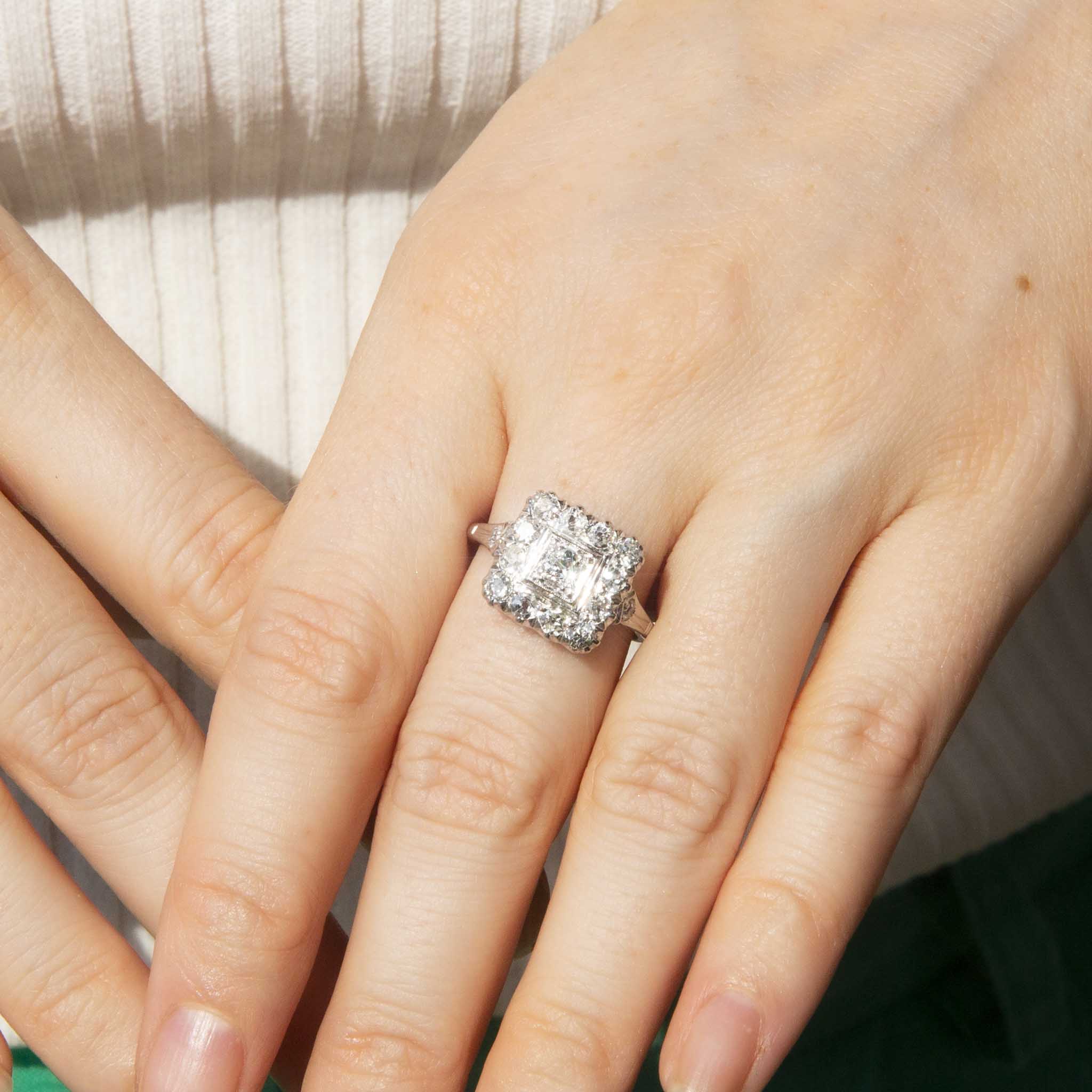 Katherine 18ct White Gold Diamond Square Cluster Ring Rings Imperial Jewellery 