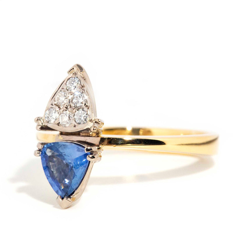 Kirana Circa 1990s 18ct Gold Triangular Blue Sapphire & Diamond Ring Rings Imperial Jewellery 