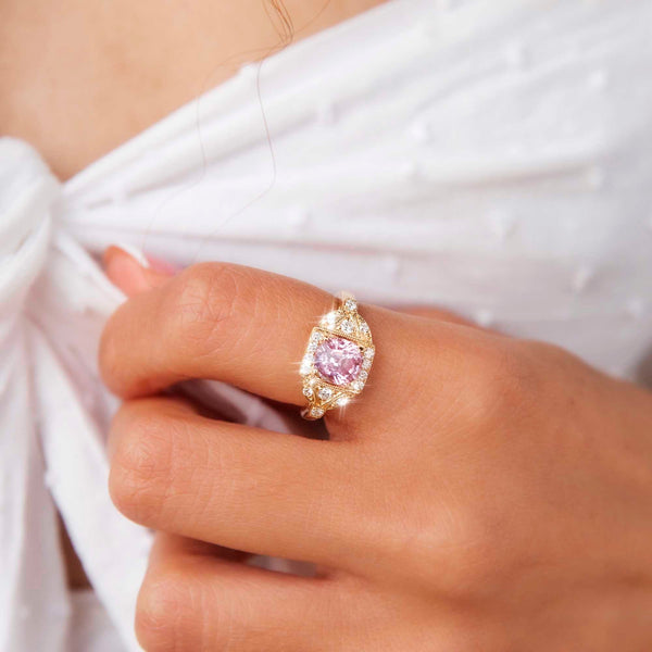 Melanie 18ct Yellow Gold Pink Spinel Diamond Milgrain Cluster Ring* LB Gemmo $ Rings Imperial Jewellery 