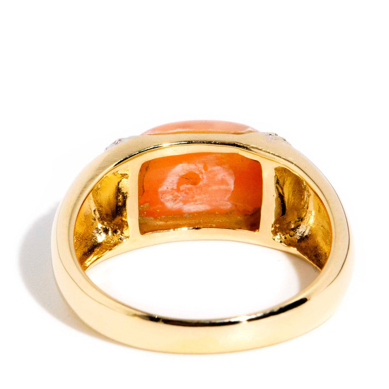 Octavia 1980s Coral & Diamond Ring 14 Carat Gold Rings Imperial Jewellery 