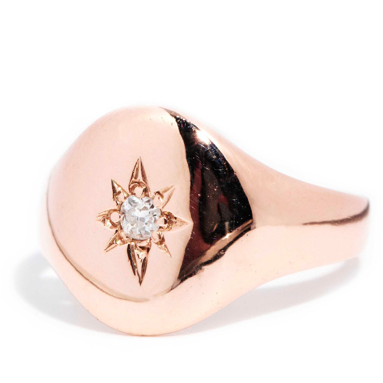 Rasima 9ct Rose Gold Star Set Diamond Signet Ring Rings Imperial Jewellery 