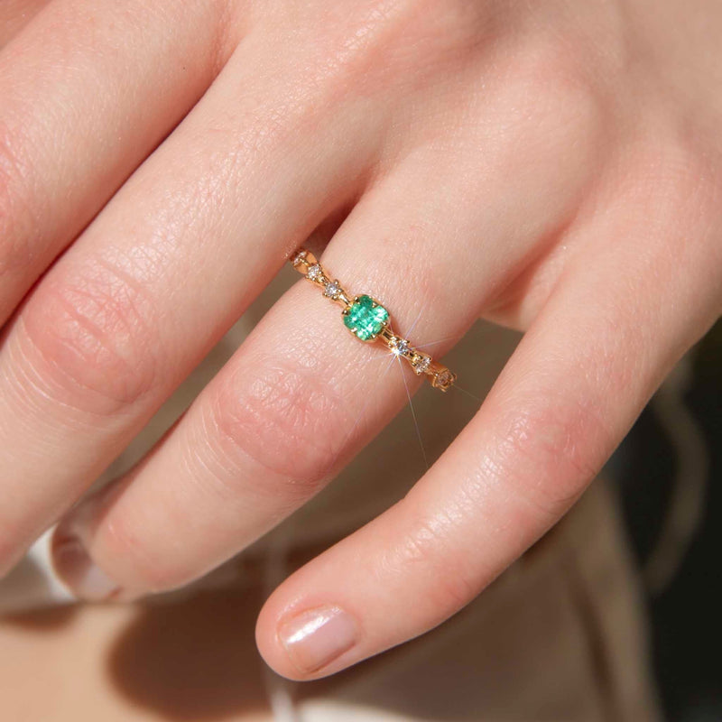14K Dainty Princess Cut Emerald and Diamond Ring – FERKOS FJ