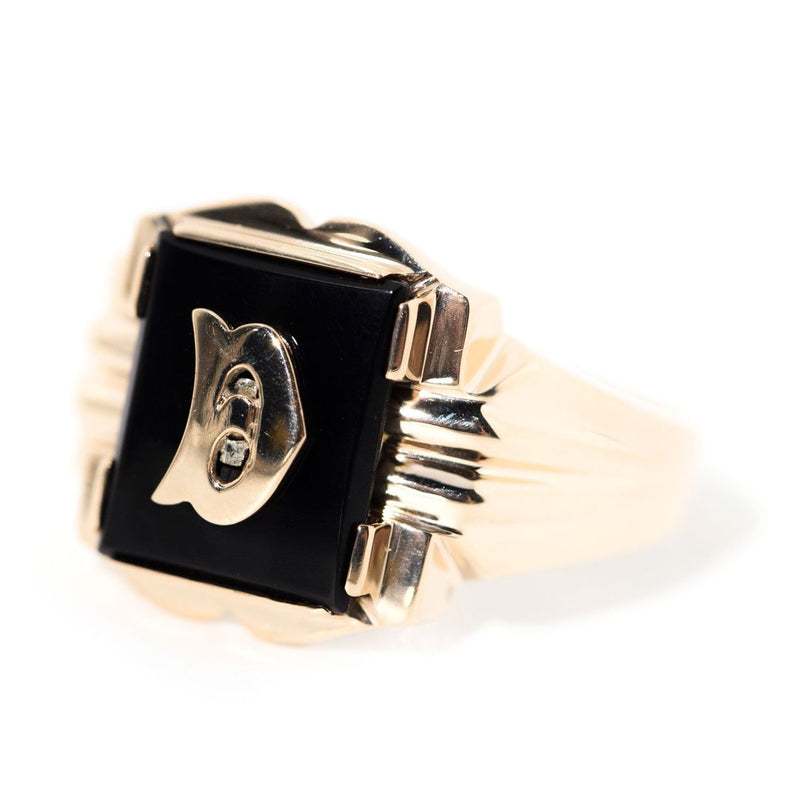 Vintage 9CT Yellow Gold Black Onyx Signet Ring