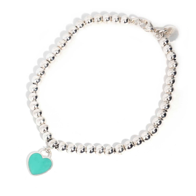 Tiffany  Co Love Tiffany Blue Heart Tag Bead Bracelet in Sterling Silver   myGemma  Item 129775