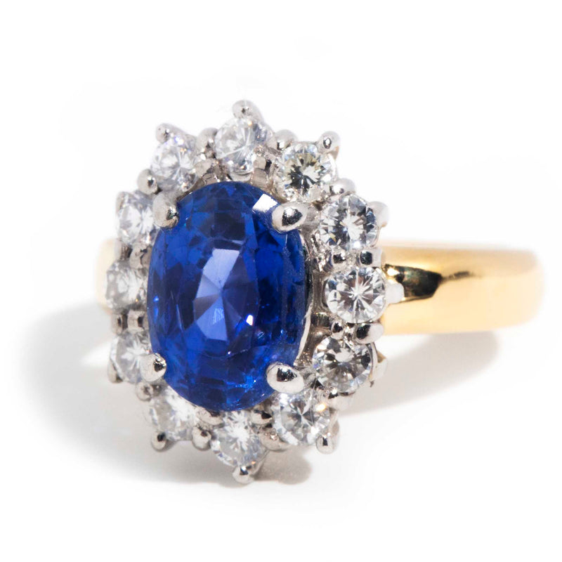 Yetta 18ct Gold Ceylon Sapphire Diamond Halo Ring* $ Rings Imperial Jewellery